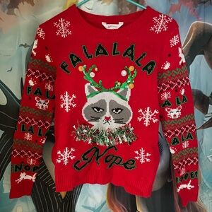 No Boundaries Red and Green Cat Sweater